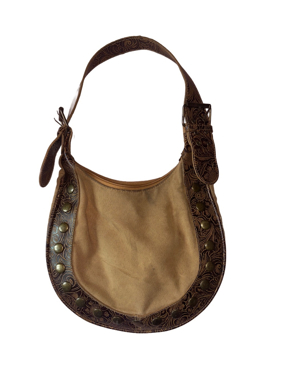 Boho Leather-Trim Tan Suede Hobo Bag